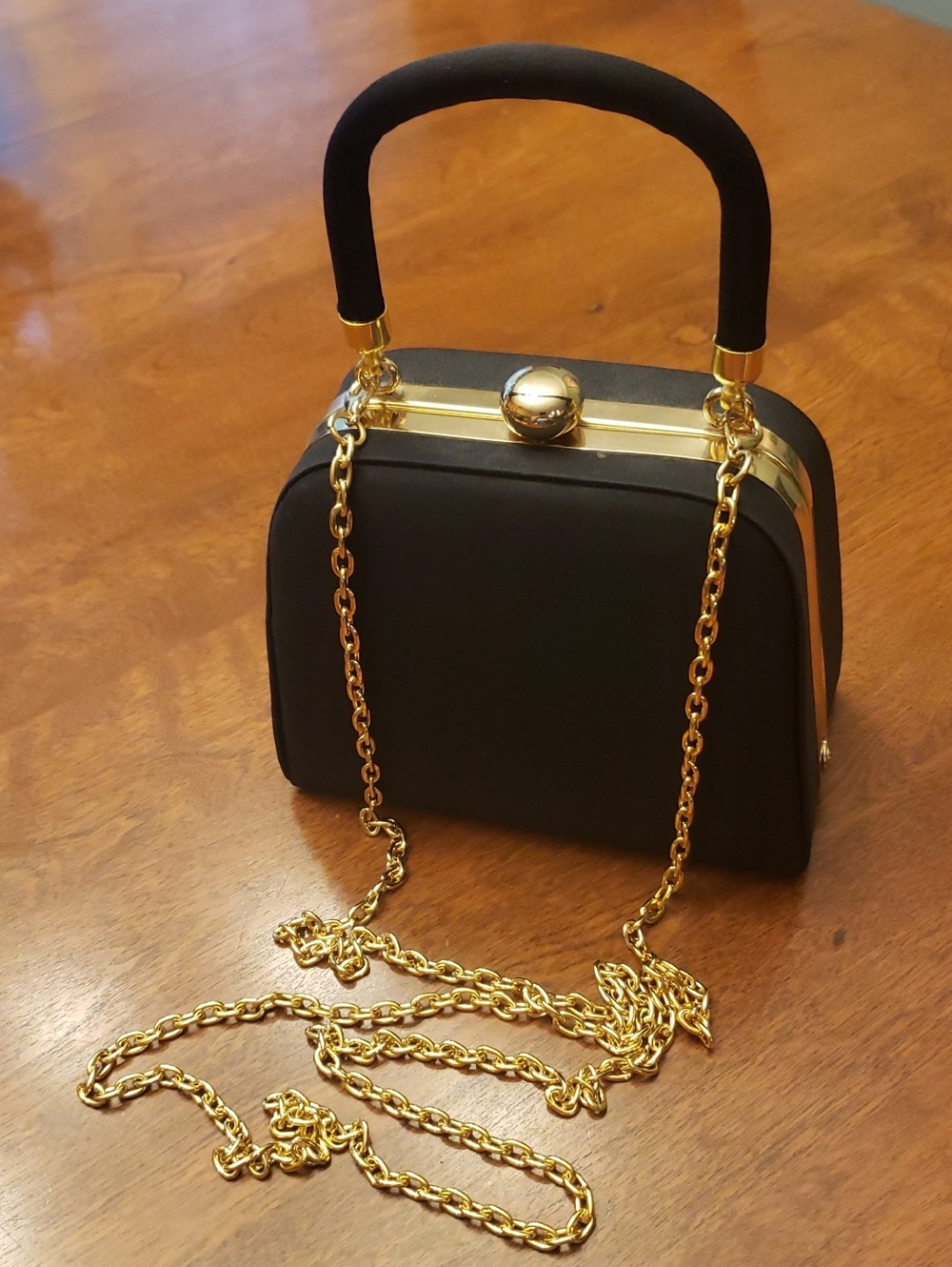 Nicole Miller Black Clutch Purse with Top Handle And Detachable Gold Chain